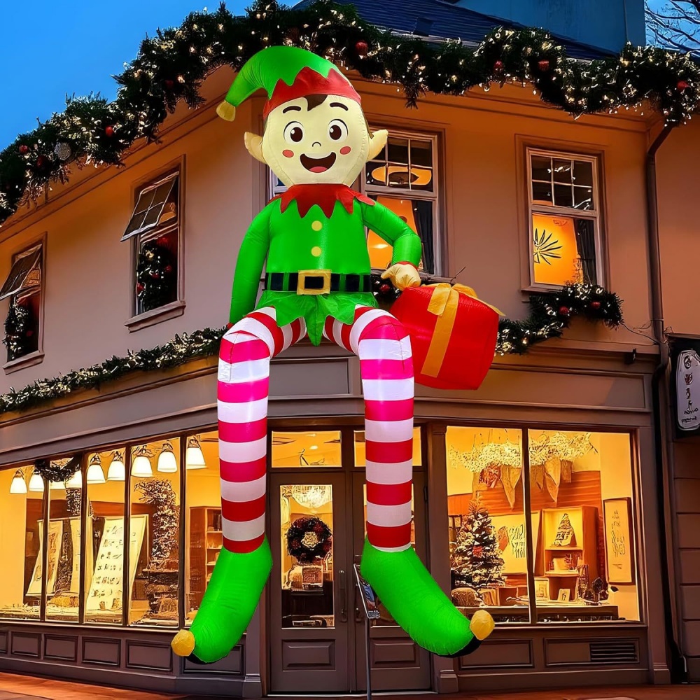 Outdoor Lighting Effects - 8FT Dekorasi Elf Duduk Tiup Natal